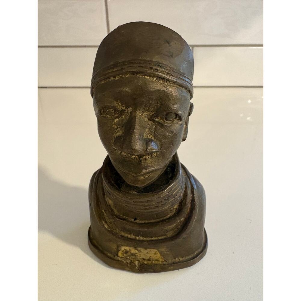 Vintage Brass or Bronze African Head Sculpture